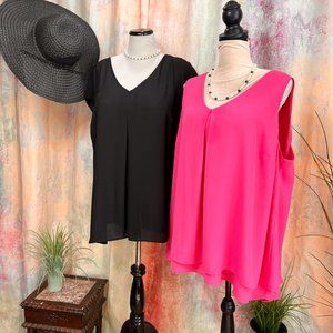 📌Dalia Collection & Halogen Pink and Black 2 Plus Size V-Neckline Tops
